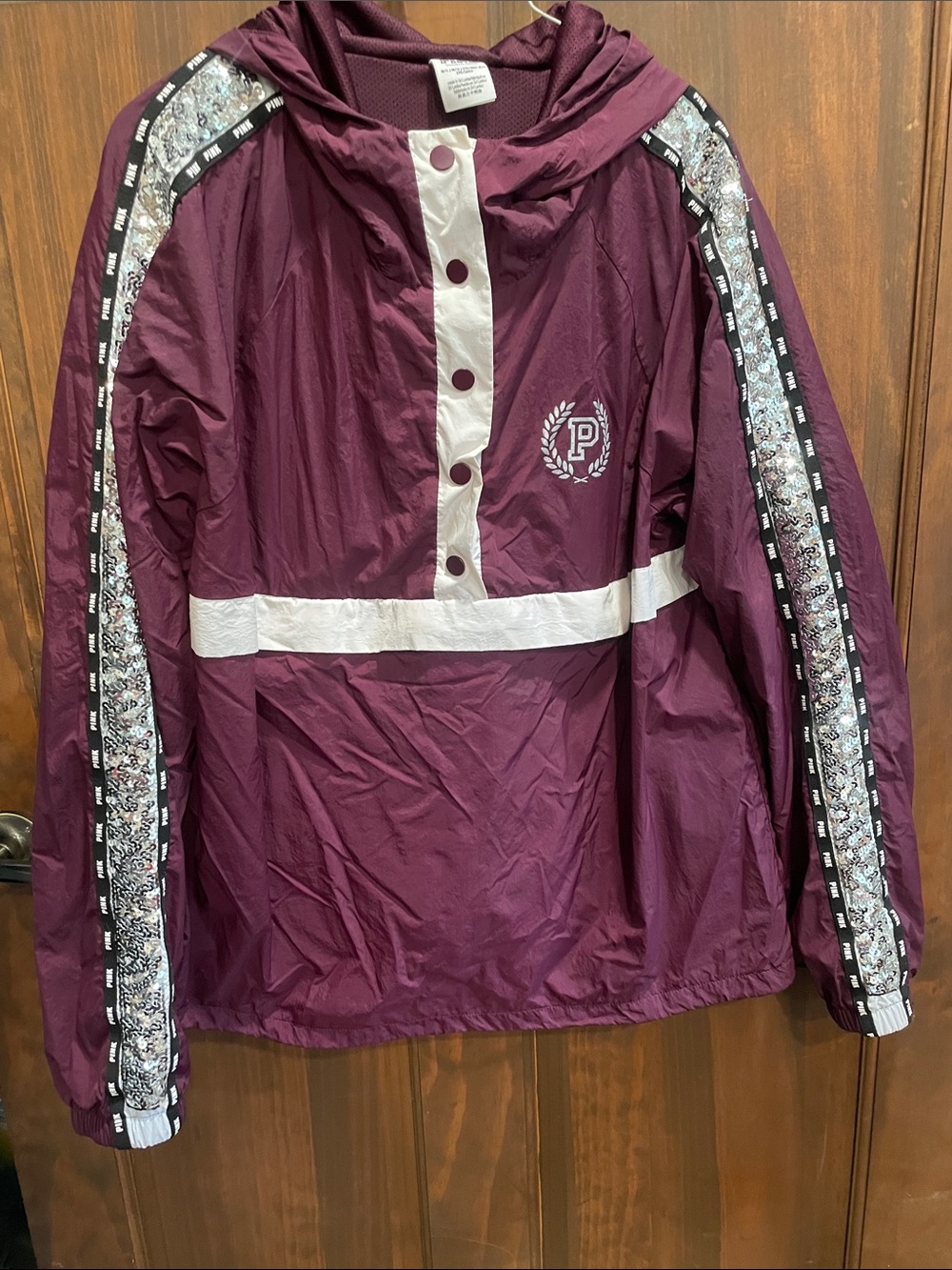 PINK Victoria's Secret Maroon Pullover Anorak with White Trim